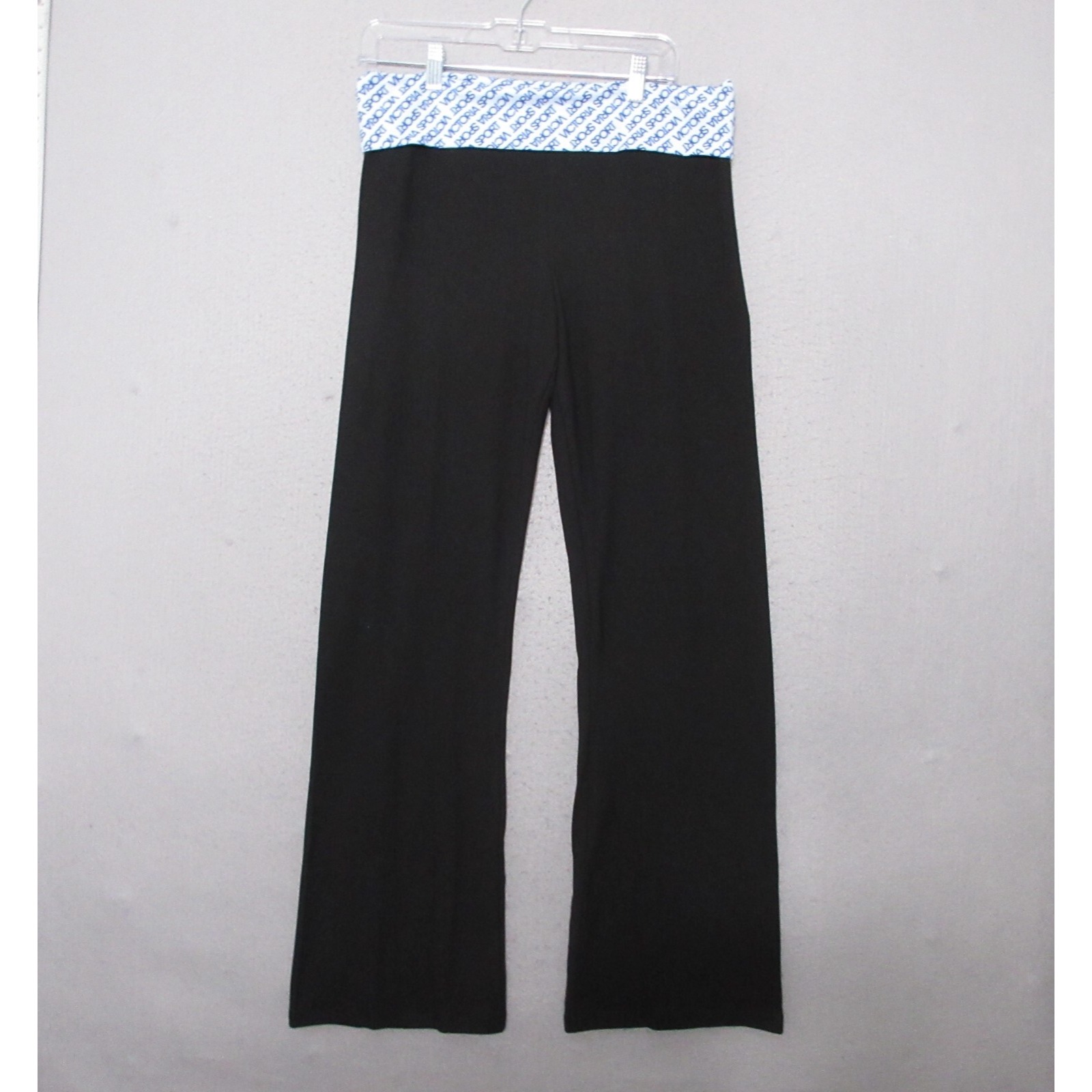 Y2k Victoria Secret Sport Pants Large Black Blue Fold Over Yoga Spell Out Nwt